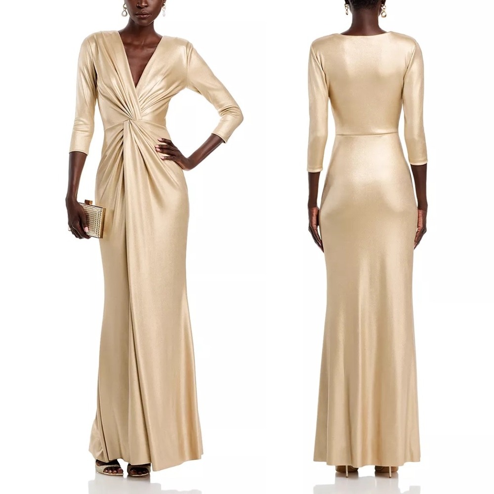 Chiara Boni La Petite Robe Arata Twist Front Long Gown in Gold $1,500 - Size 10